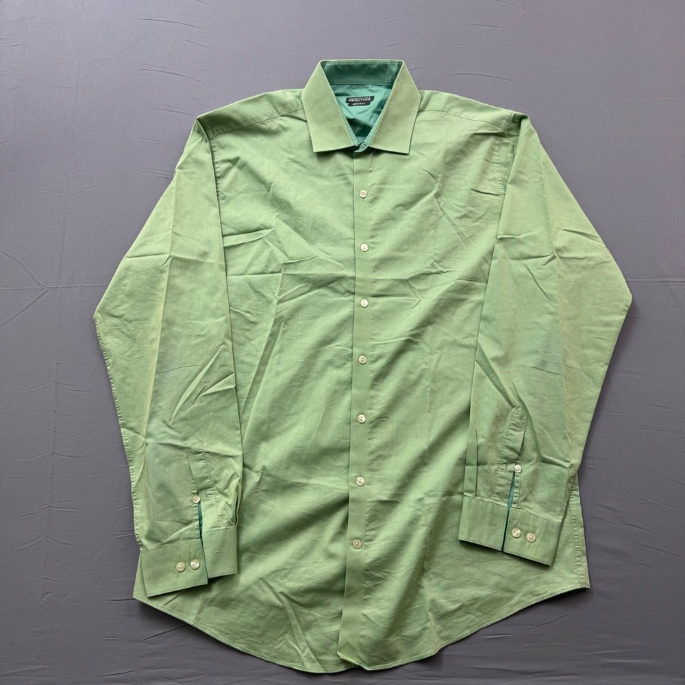Kenneth Cole Reaction Men Regular Fit Dress Shirt Sage Green 17 36-37 LongSleeve